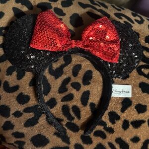 Disney Black Sequin Ears with Red Bow